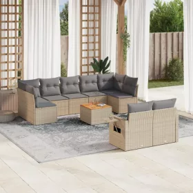    10 részes bézs polyrattan kerti ülőgarnitúra párnával