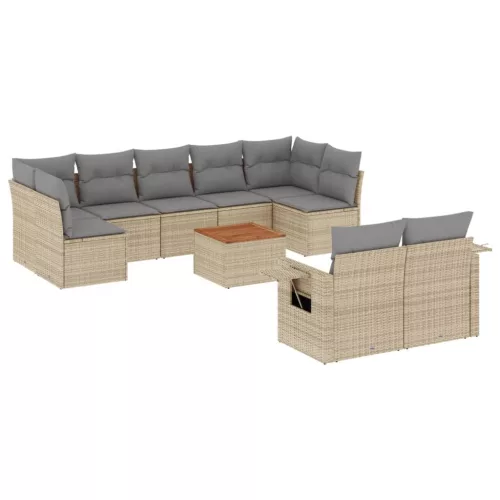  10 részes bézs polyrattan kerti ülőgarnitúra párnával