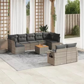    10 részes szürke polyrattan kerti ülőgarnitúra párnákkal