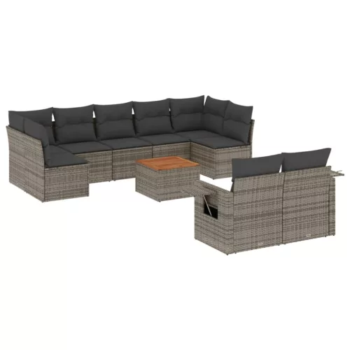  10 részes szürke polyrattan kerti ülőgarnitúra párnákkal