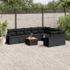  10 részes fekete polyrattan kerti ülőgarnitúra párnákkal