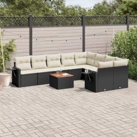    10 részes fekete polyrattan kerti ülőgarnitúra párnákkal