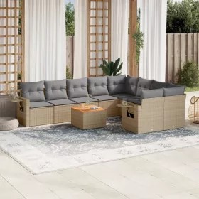    10 részes bézs polyrattan kerti ülőgarnitúra párnával