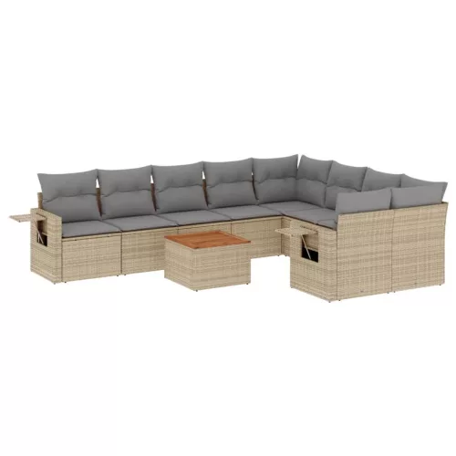  10 részes bézs polyrattan kerti ülőgarnitúra párnával