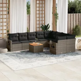    10 részes szürke polyrattan kerti ülőgarnitúra párnákkal