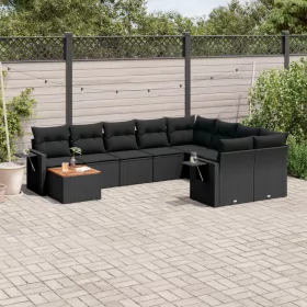    10 részes fekete polyrattan kerti ülőgarnitúra párnákkal