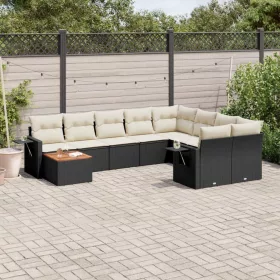    10 részes fekete polyrattan kerti ülőgarnitúra párnákkal