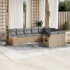  10 részes bézs polyrattan kerti ülőgarnitúra párnával