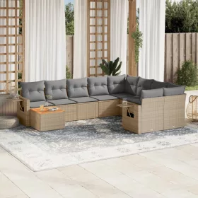    10 részes bézs polyrattan kerti ülőgarnitúra párnával