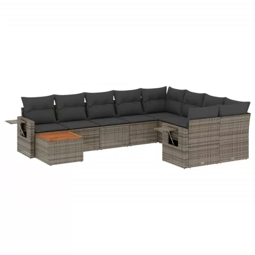  10 részes szürke polyrattan kerti ülőgarnitúra párnákkal