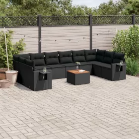    11 részes fekete polyrattan kerti ülőgarnitúra párnákkal