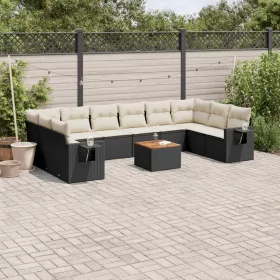    11 részes fekete polyrattan kerti ülőgarnitúra párnákkal