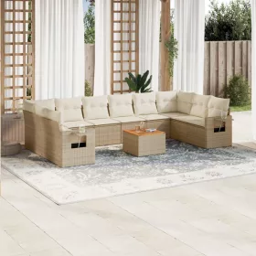    11 részes bézs polyrattan kerti ülőgarnitúra párnákkal