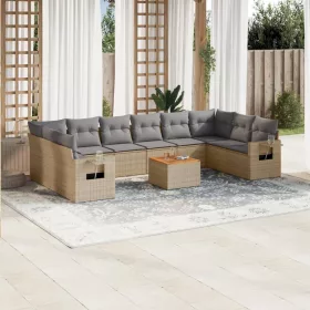    11 részes bézs polyrattan kerti ülőgarnitúra párnákkal
