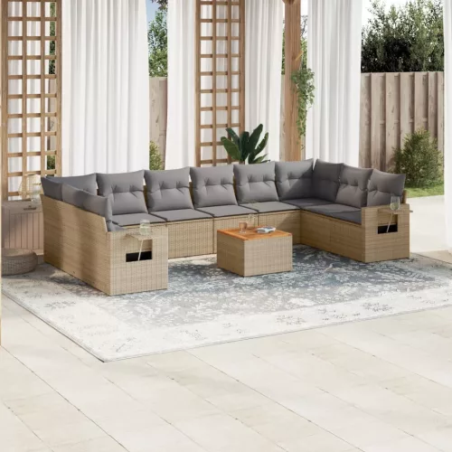  11 részes bézs polyrattan kerti ülőgarnitúra párnákkal
