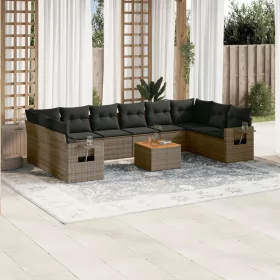    11 részes szürke polyrattan kerti ülőgarnitúra párnákkal