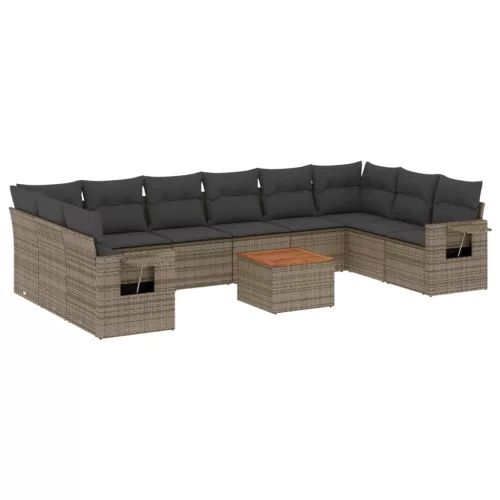  11 részes szürke polyrattan kerti ülőgarnitúra párnákkal