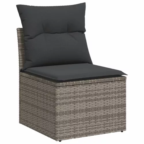  11 részes szürke polyrattan kerti ülőgarnitúra párnákkal