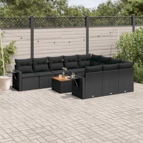    11 részes fekete polyrattan kerti ülőgarnitúra párnákkal