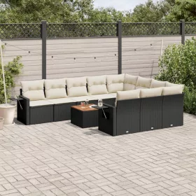    11 részes fekete polyrattan kerti ülőgarnitúra párnákkal