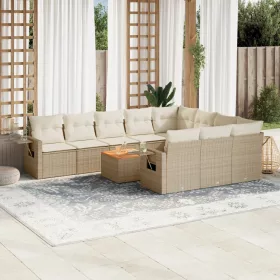    11 részes bézs polyrattan kerti ülőgarnitúra párnákkal