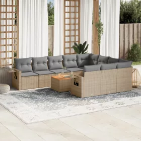    11 részes bézs polyrattan kerti ülőgarnitúra párnákkal