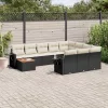  11 részes fekete polyrattan kerti ülőgarnitúra párnákkal