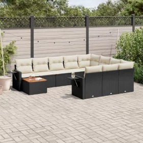    11 részes fekete polyrattan kerti ülőgarnitúra párnákkal