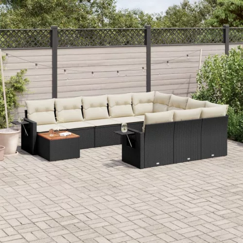  11 részes fekete polyrattan kerti ülőgarnitúra párnákkal