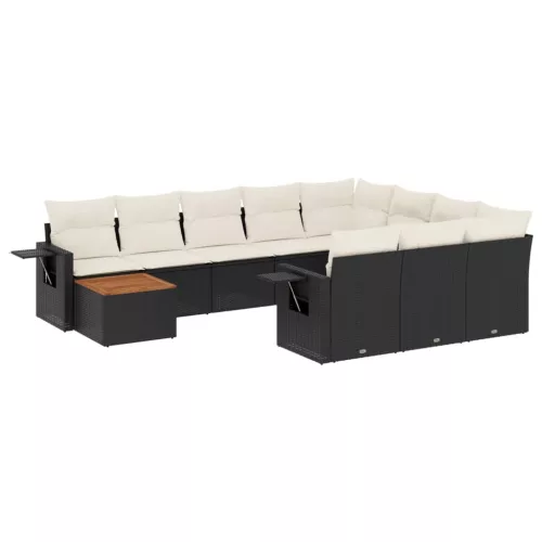  11 részes fekete polyrattan kerti ülőgarnitúra párnákkal