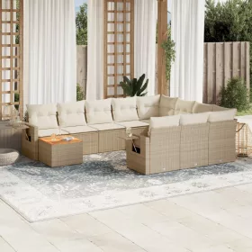    11 részes bézs polyrattan kerti ülőgarnitúra párnákkal