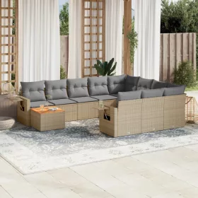    11 részes bézs polyrattan kerti ülőgarnitúra párnákkal