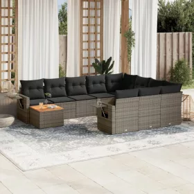    11 részes szürke polyrattan kerti ülőgarnitúra párnákkal