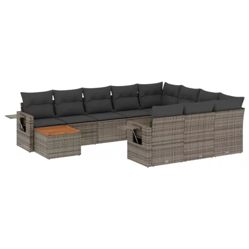 11 részes szürke polyrattan kerti ülőgarnitúra párnákkal
