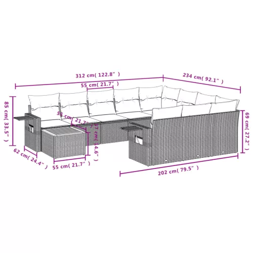  11 részes szürke polyrattan kerti ülőgarnitúra párnákkal