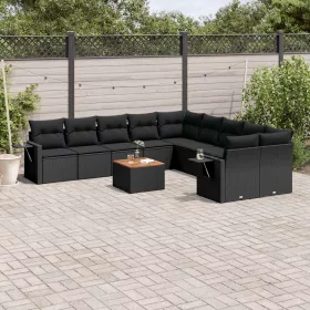    11 részes fekete polyrattan kerti ülőgarnitúra párnákkal