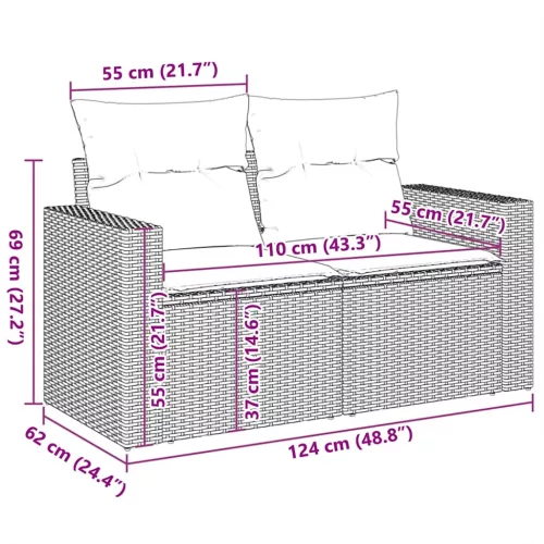  11 részes fekete polyrattan kerti ülőgarnitúra párnákkal