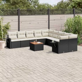    11 részes fekete polyrattan kerti ülőgarnitúra párnákkal