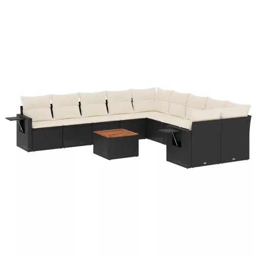  11 részes fekete polyrattan kerti ülőgarnitúra párnákkal