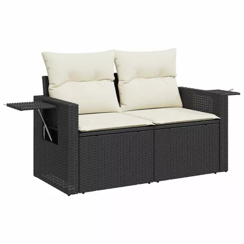  11 részes fekete polyrattan kerti ülőgarnitúra párnákkal