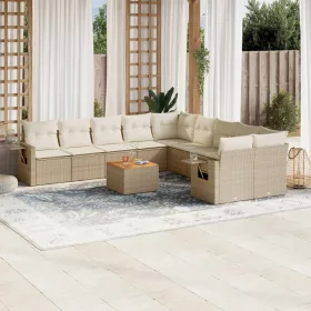    11 részes bézs polyrattan kerti ülőgarnitúra párnákkal