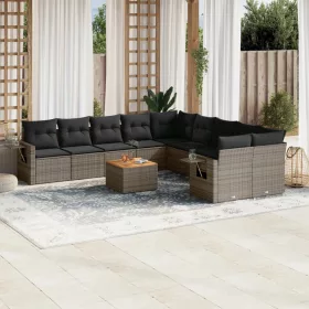    11 részes szürke polyrattan kerti ülőgarnitúra párnákkal