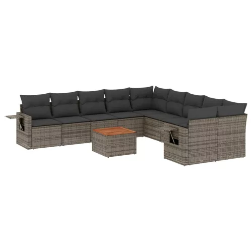  11 részes szürke polyrattan kerti ülőgarnitúra párnákkal