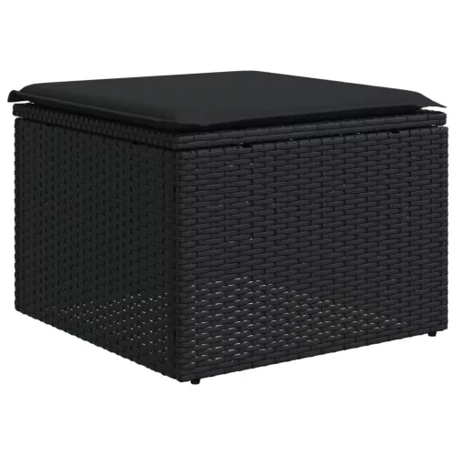  10 részes fekete polyrattan kerti ülőgarnitúra párnákkal