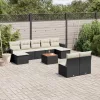  10 részes fekete polyrattan kerti ülőgarnitúra párnákkal