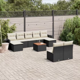    10 részes fekete polyrattan kerti ülőgarnitúra párnákkal