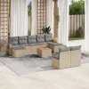  10 részes bézs polyrattan kerti ülőgarnitúra párnával