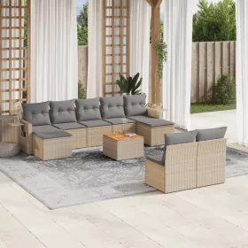    10 részes bézs polyrattan kerti ülőgarnitúra párnával