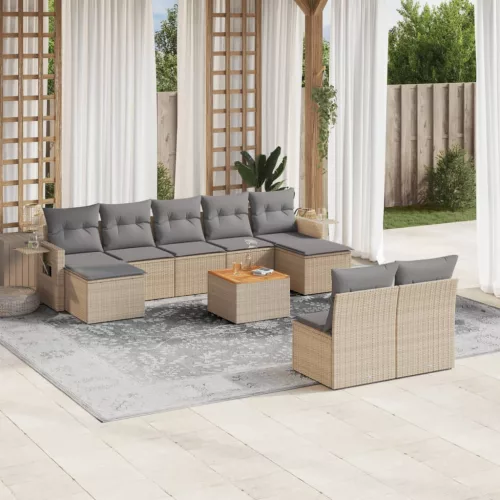  10 részes bézs polyrattan kerti ülőgarnitúra párnával