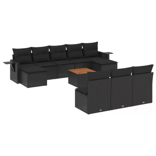  11 részes fekete polyrattan kerti ülőgarnitúra párnákkal